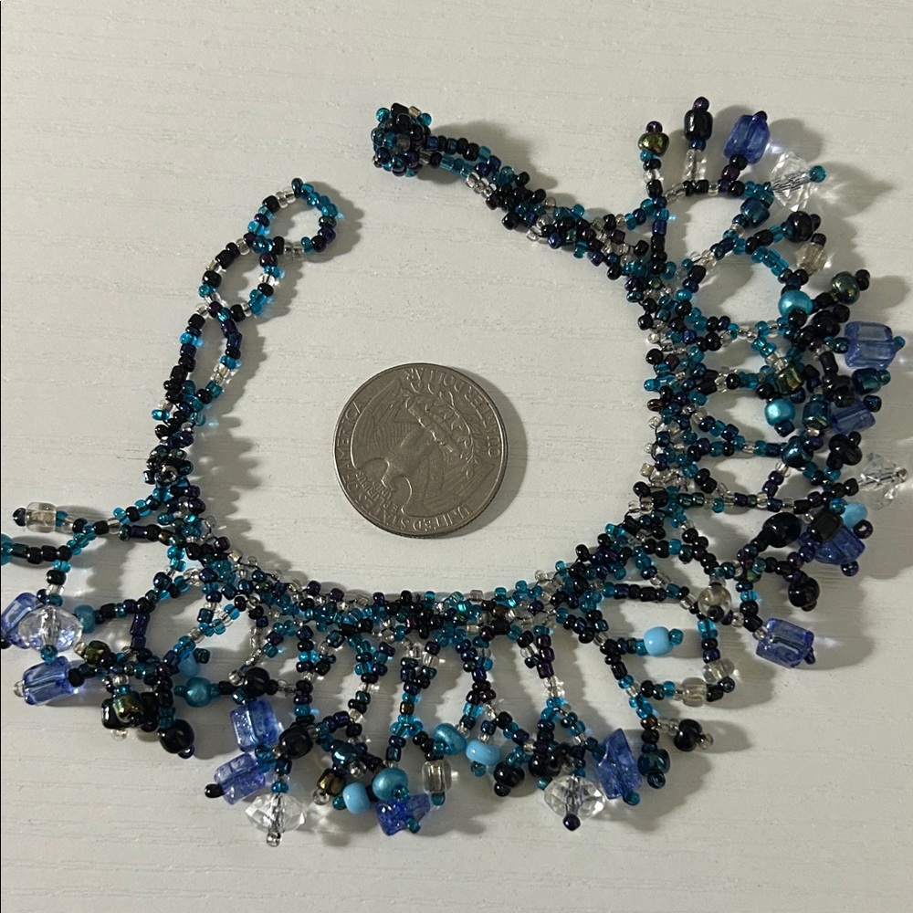 Handmade Blue Beaded Fringe Bracelet
